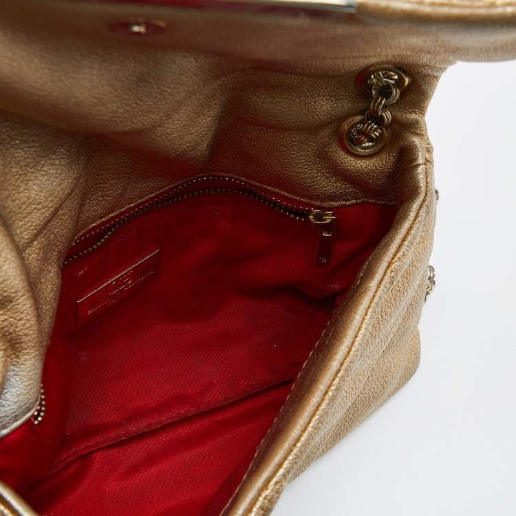 Pre Owned CH Carolina Herrera Metallic Gold Quilted Leather Chain Crossbody Bag