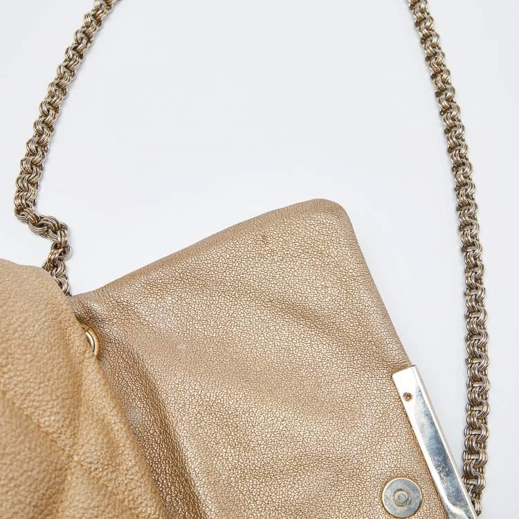 Pre Owned CH Carolina Herrera Metallic Gold Quilted Leather Chain Crossbody Bag