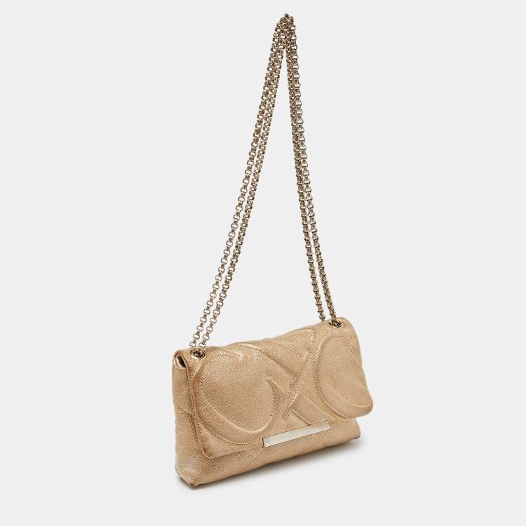 Pre Owned CH Carolina Herrera Metallic Gold Quilted Leather Chain Crossbody Bag