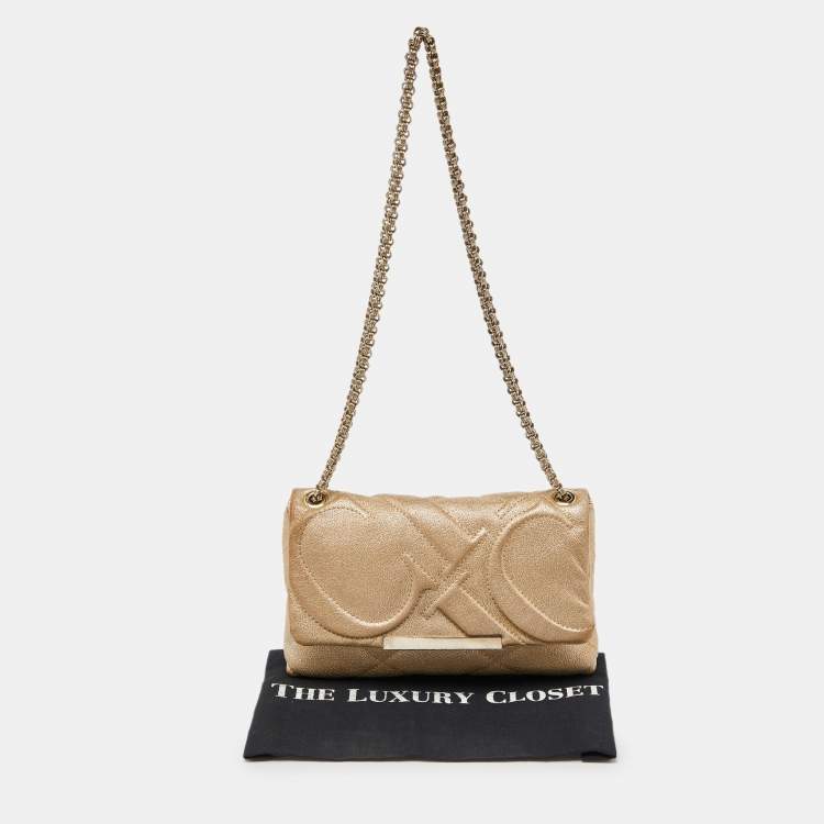 Pre Owned CH Carolina Herrera Metallic Gold Quilted Leather Chain Crossbody Bag