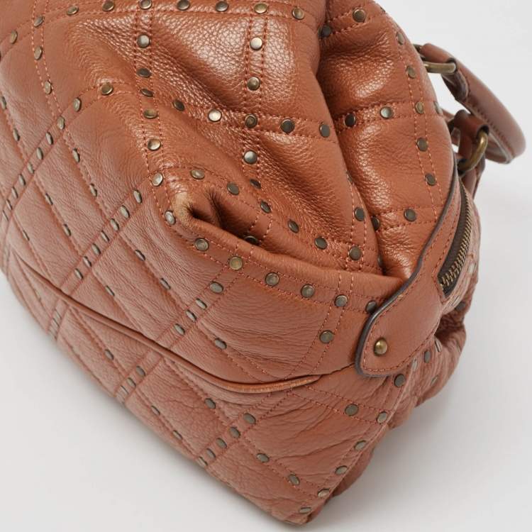 Pre Owned CH Carolina Herrera Brown Quilted Leather Rivet Satchel