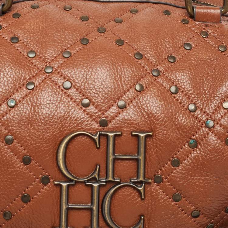 Pre Owned CH Carolina Herrera Brown Quilted Leather Rivet Satchel
