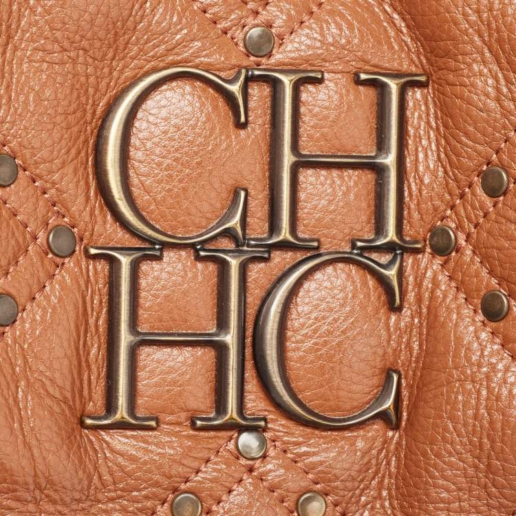 Pre Owned CH Carolina Herrera Brown Quilted Leather Rivet Satchel