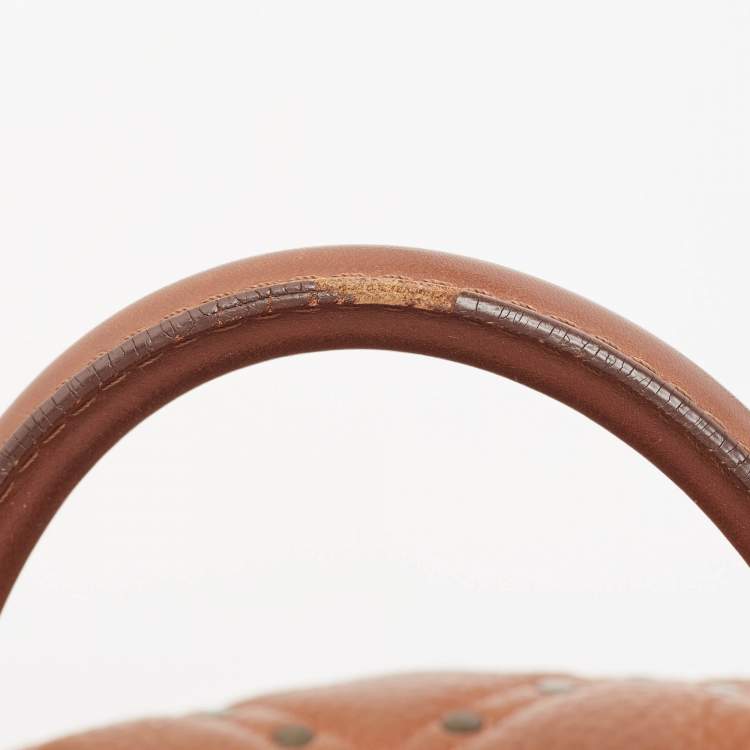 Pre Owned CH Carolina Herrera Brown Quilted Leather Rivet Satchel