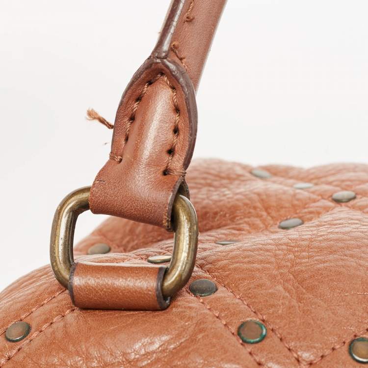 Pre Owned CH Carolina Herrera Brown Quilted Leather Rivet Satchel