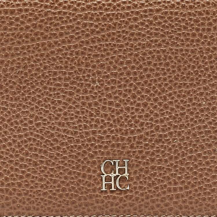Pre Owned CH Carolina Herrera Beige Leather Long Bifold Wallet
