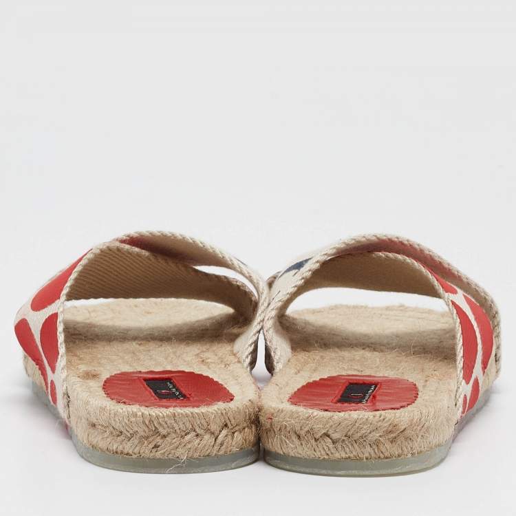 Pre Owned CH Carolina Herrera  Multicolor Canvas Crisscross Flat Slides Size 39   
