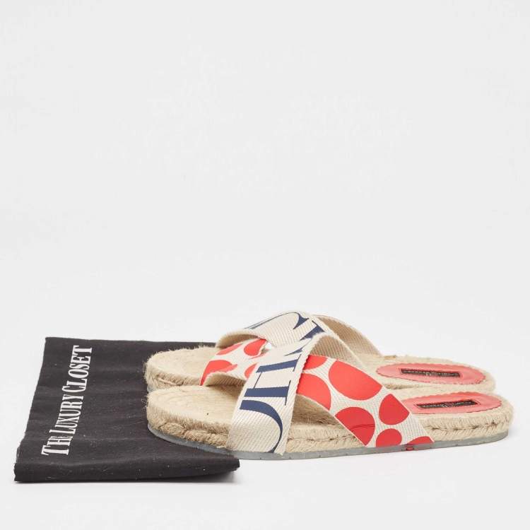 Pre Owned CH Carolina Herrera Tricolor Canvas Crisscross Espadrille Slides Size 39