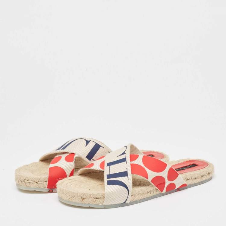 Pre Owned CH Carolina Herrera Tricolor Canvas Crisscross Espadrille Slides Size 39
