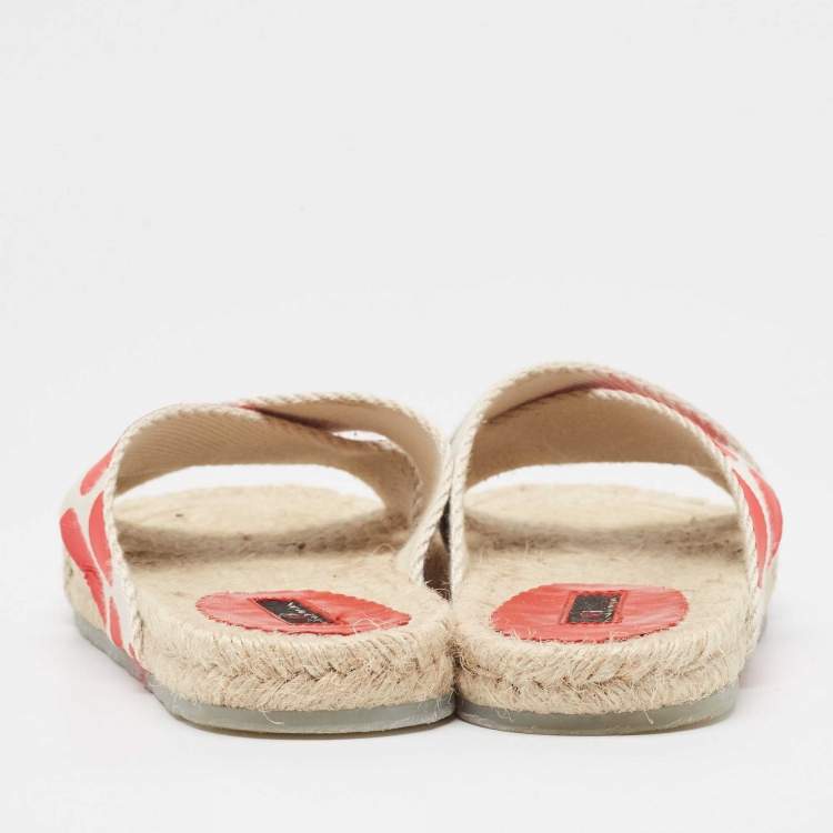 Pre Owned CH Carolina Herrera Tricolor Canvas Crisscross Espadrille Slides Size 39