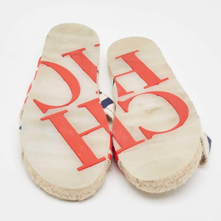 Pre Owned CH Carolina Herrera Tricolor Canvas Crisscross Espadrille Slides Size 39