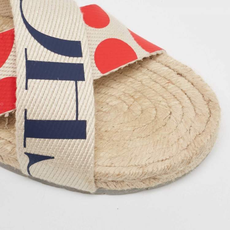 Pre Owned CH Carolina Herrera Tricolor Canvas Crisscross Espadrille Slides Size 39