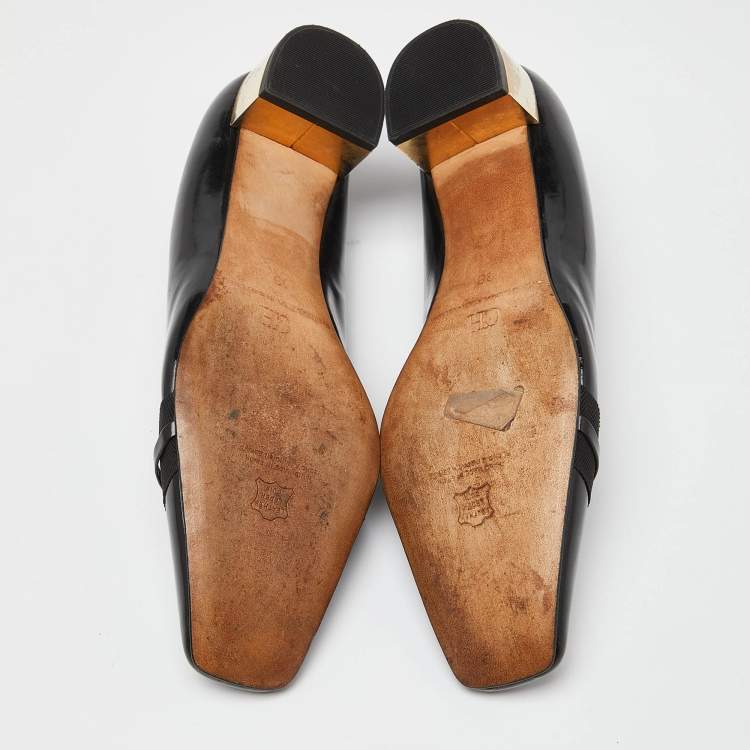 Pre Owned CH Carolina Herrera Black Suede & Leather Block Heel Loafer Pumps Size 38