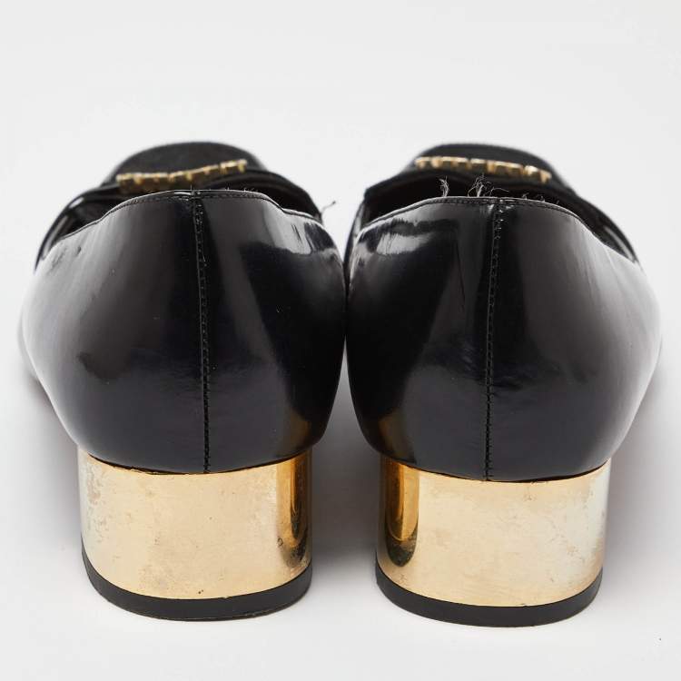 Pre Owned CH Carolina Herrera Black Suede & Leather Block Heel Loafer Pumps Size 38