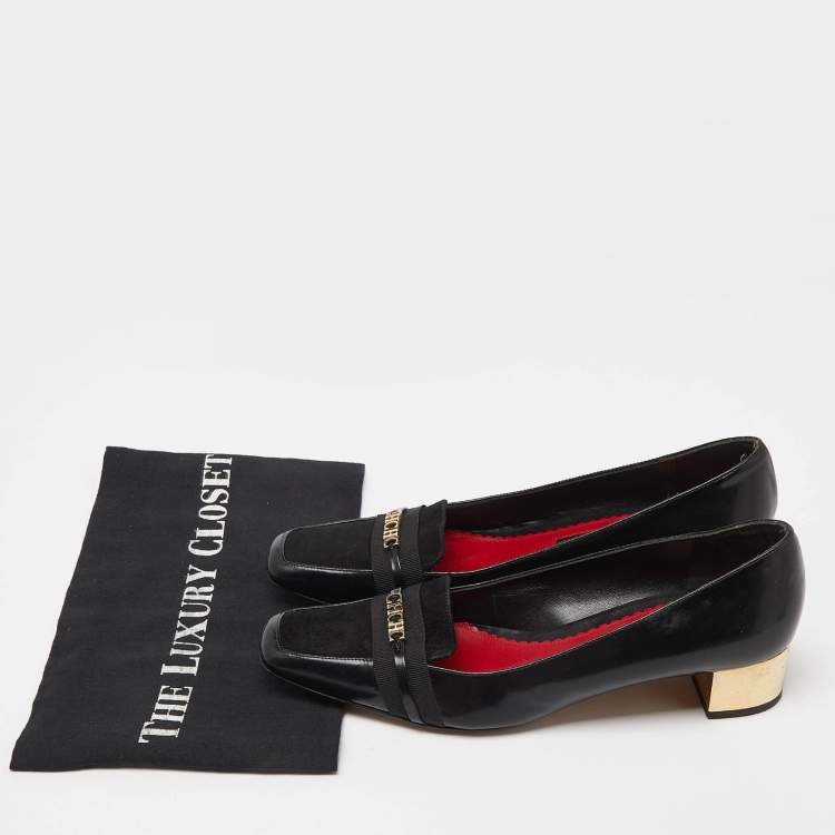 Pre Owned CH Carolina Herrera Black Suede & Leather Block Heel Loafer Pumps Size 38