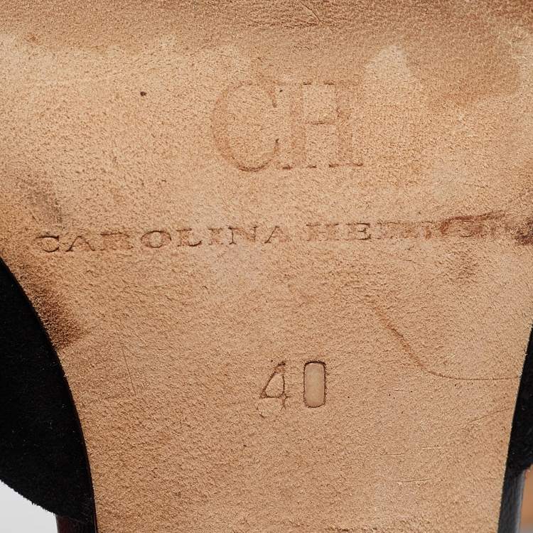 Pre Owned CH Carolina Herrera Black Suede Ankle Wrap Pumps Size 40