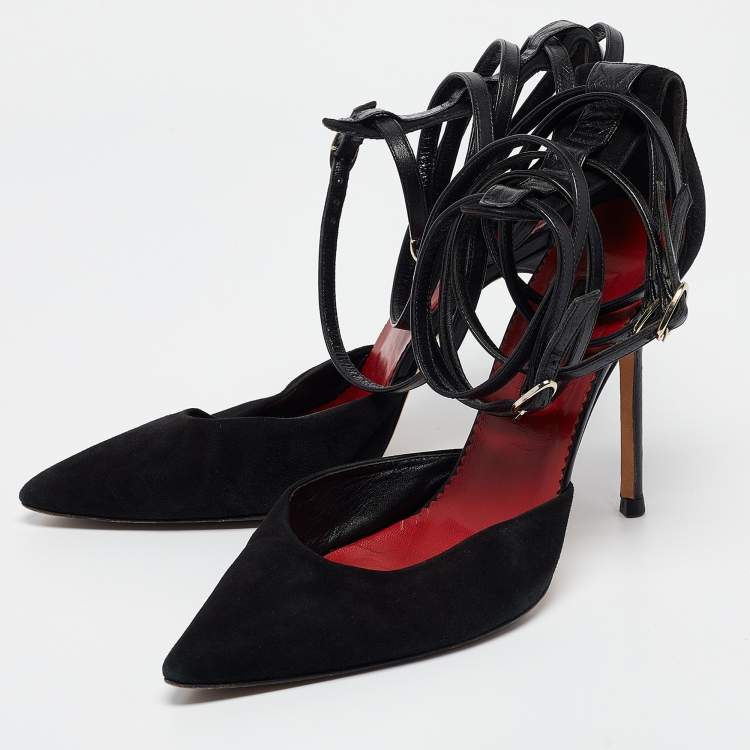 Pre Owned CH Carolina Herrera Black Suede Ankle Wrap Pumps Size 40