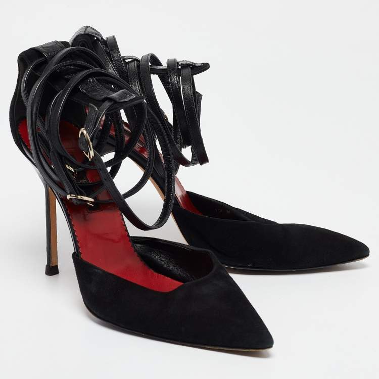 Pre Owned CH Carolina Herrera Black Suede Ankle Wrap Pumps Size 40