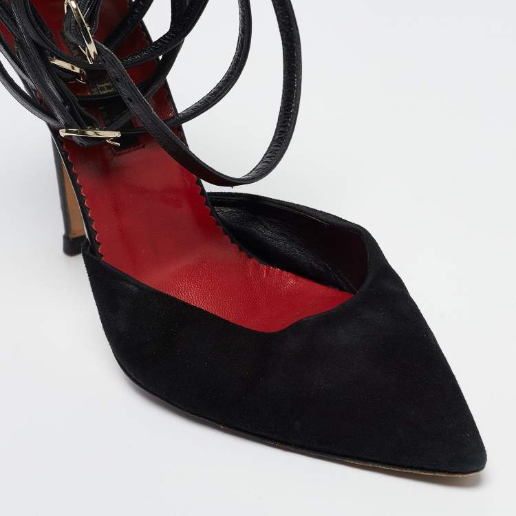 Pre Owned CH Carolina Herrera Black Suede Ankle Wrap Pumps Size 40