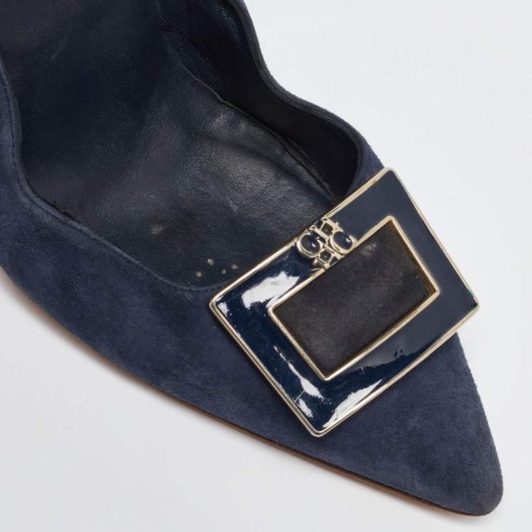 Pre Owned CH Carolina Herrera Blue Suede Pointed Toe Pumps Size 40