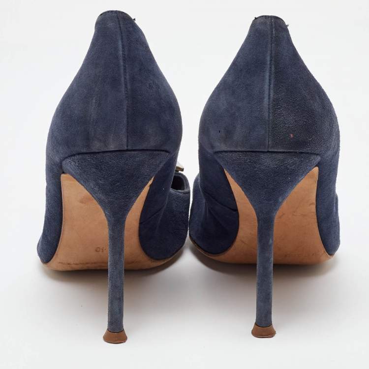 Pre Owned CH Carolina Herrera Blue Suede Pointed Toe Pumps Size 40
