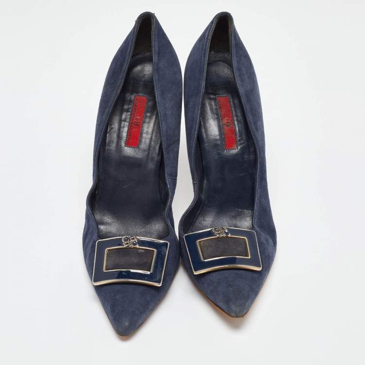 Pre Owned CH Carolina Herrera Blue Suede Pointed Toe Pumps Size 40