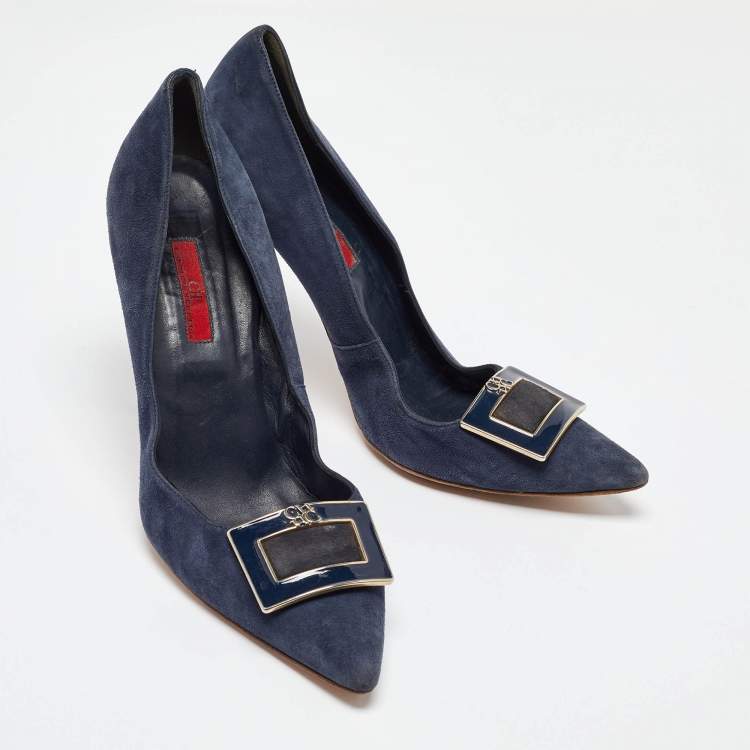 Pre Owned CH Carolina Herrera Blue Suede Pointed Toe Pumps Size 40