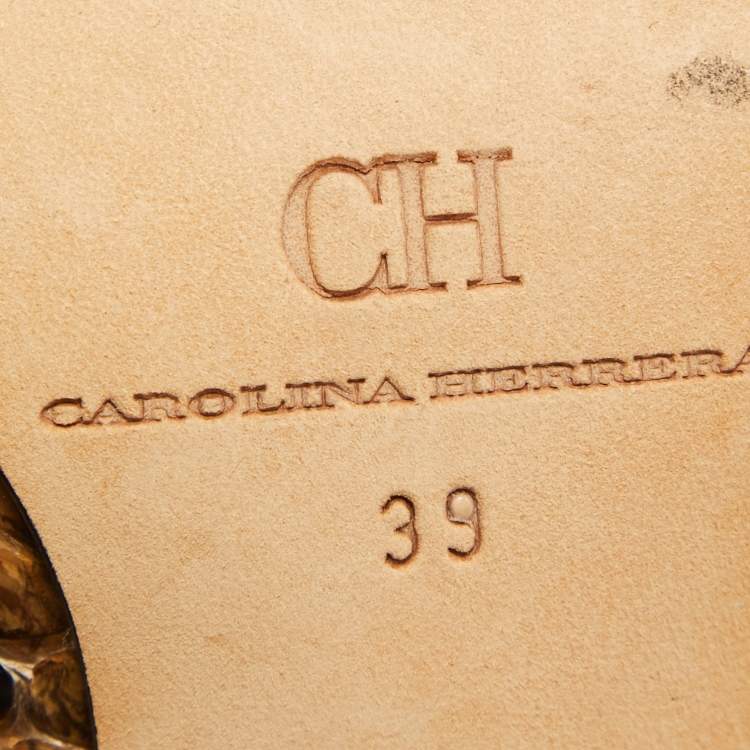 Pre Owned CH Carolina Herrera Brown/Black Python Fringe Detail Ankle Strap Sandals Size 39