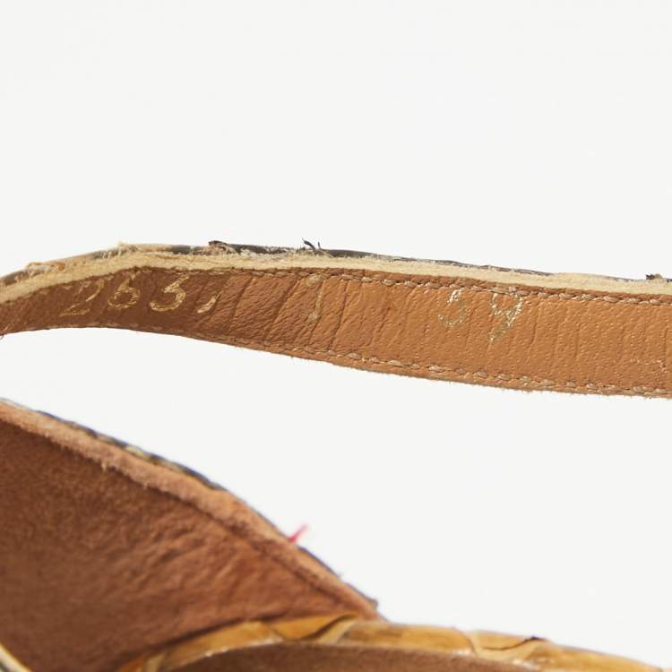 Pre Owned CH Carolina Herrera Brown/Black Python Fringe Detail Ankle Strap Sandals Size 39
