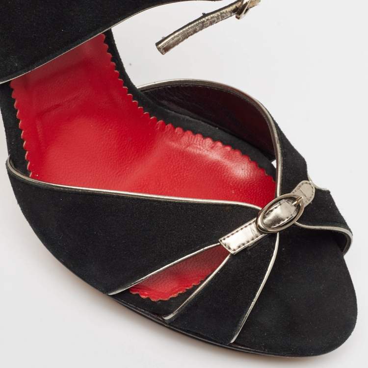 Pre Owned CH Carolina Herrera Black Leather Ankle Strap Sandals Size 40