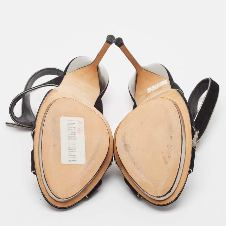 Pre Owned CH Carolina Herrera Black Leather Ankle Strap Sandals Size 40