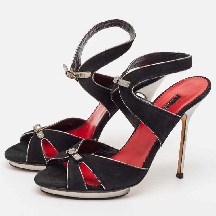 Pre Owned CH Carolina Herrera Black Leather Ankle Strap Sandals Size 40