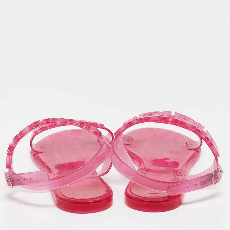 Pre Owned CH Carolina Herrera Pink Jelly Ankle Strap Flat Sandals Size 37