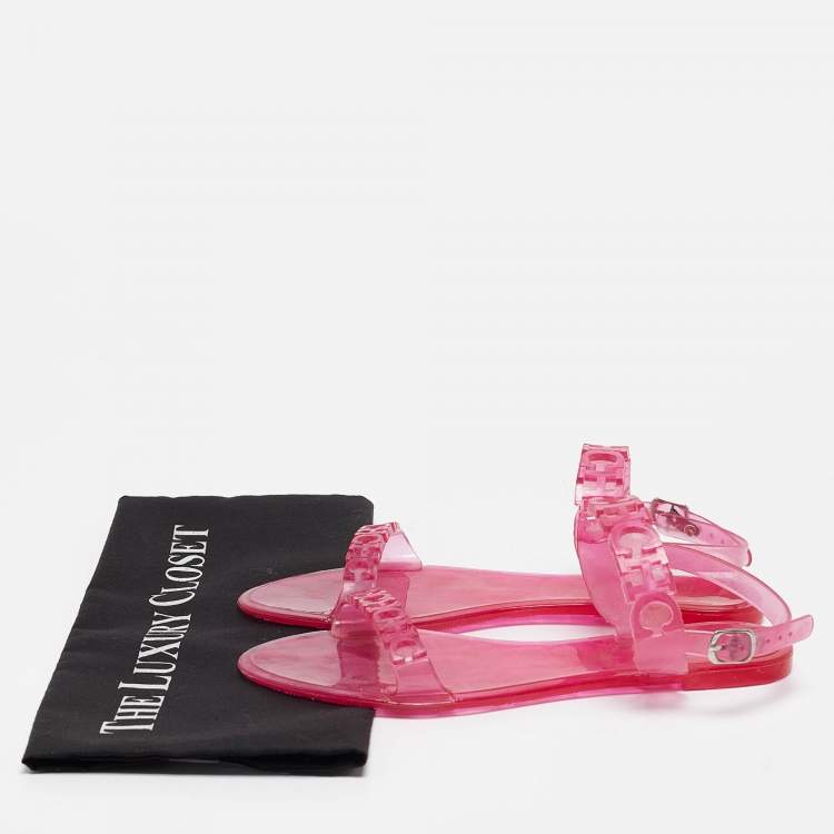 Pre Owned CH Carolina Herrera Pink Jelly Ankle Strap Flat Sandals Size 37