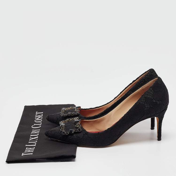 Pre Owned CH Carolina Herrera Black Lace and Mesh Crystal Embellished Pumps Size 40