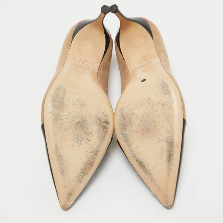 Pre Owned CH Carolina Herrera Tricolor Suede and Leather Pointed Toe Pumps Size 36