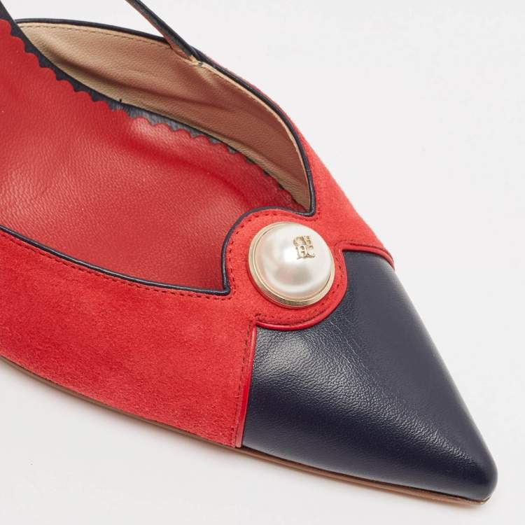 Pre Owned CH Carolina Herrera Red/Blue Suede and Leather Alligator  Pumps Size 39