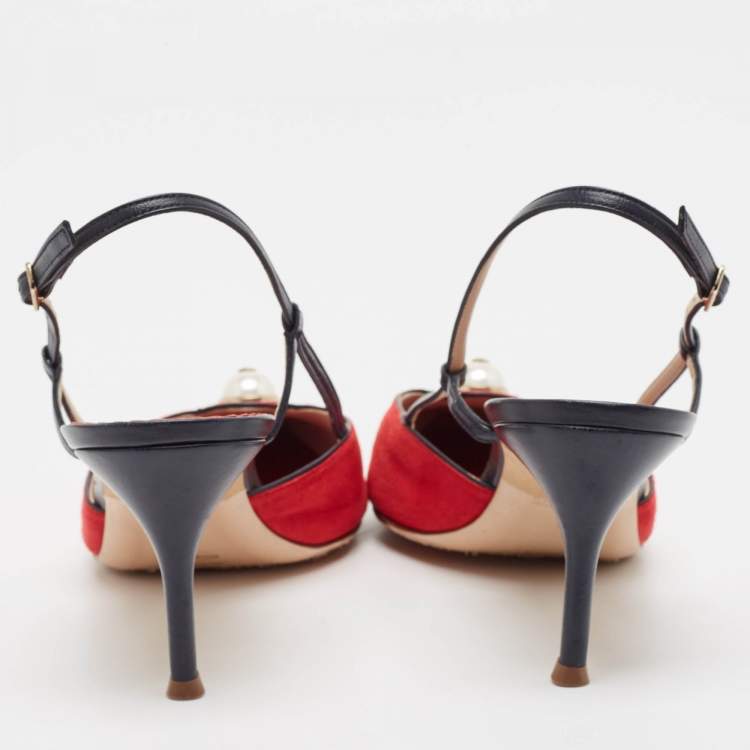 Pre Owned CH Carolina Herrera Red/Blue Suede and Leather Alligator  Pumps Size 39
