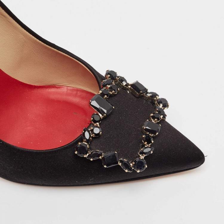 Pre Owned CH Carolina Herrera Black Satin Crystal Embellished Buckle Pumps Size 37