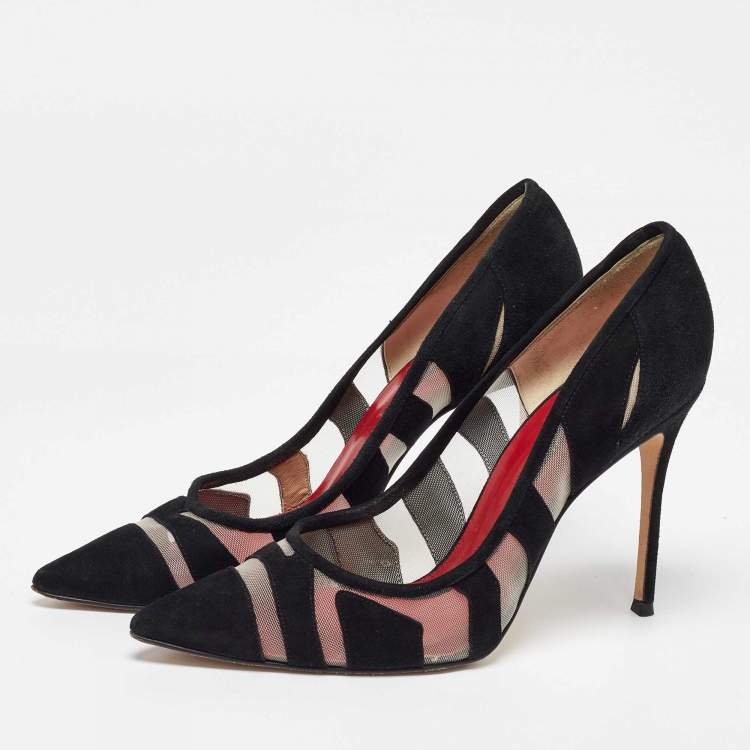 Pre Owned CH Carolina Herrera Black Suede and Mesh Pointed Toe Pumps Size 40
