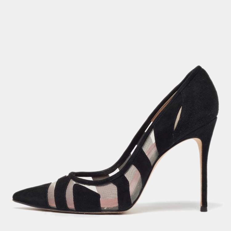 Pre Owned CH Carolina Herrera Black Suede and Mesh Pointed Toe Pumps Size 40
