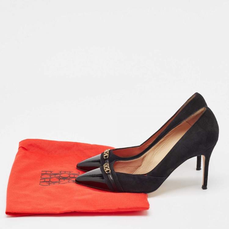 Pre Owned CH Carolina Herrera Black Suede Pointed Toe Pumps Size 38