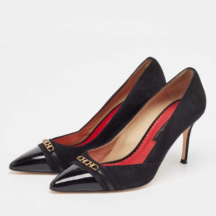 Pre Owned CH Carolina Herrera Black Suede Pointed Toe Pumps Size 38