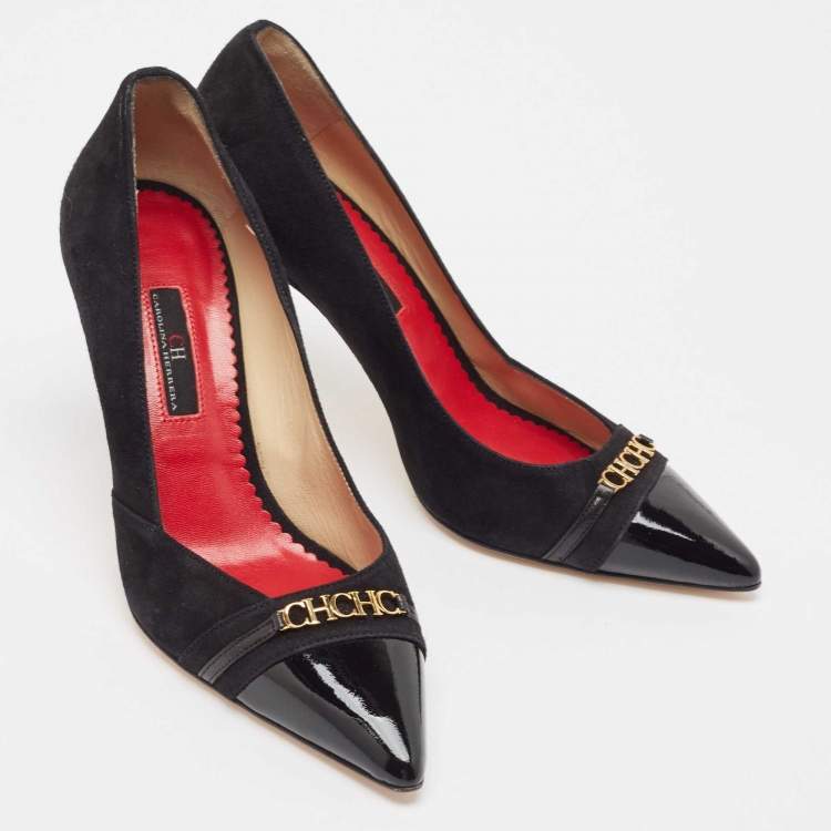 Pre Owned CH Carolina Herrera Black Suede Pointed Toe Pumps Size 38