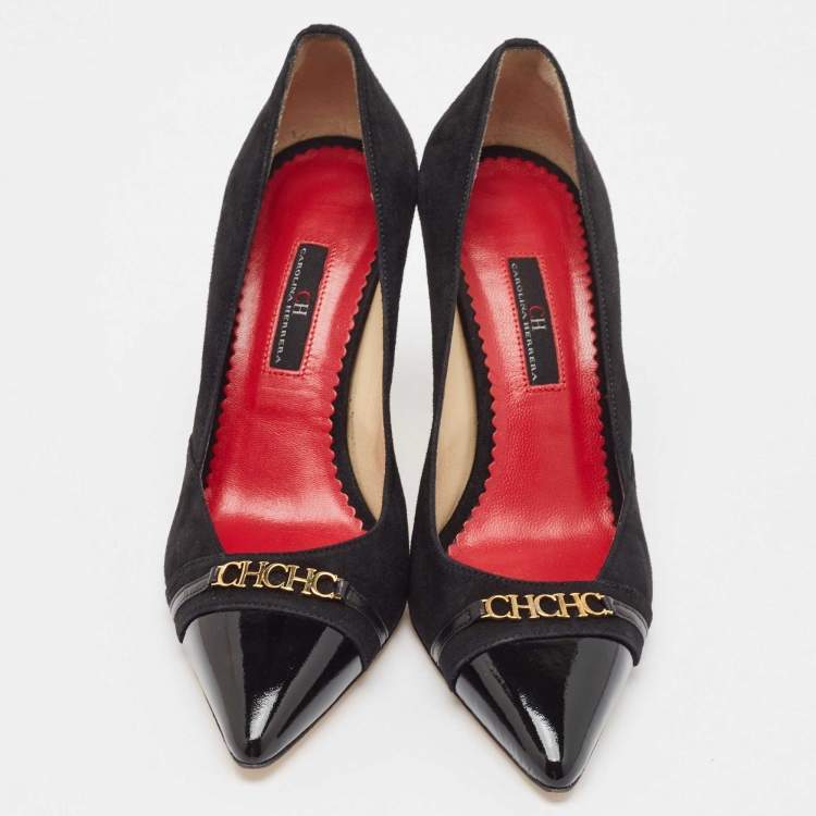 Pre Owned CH Carolina Herrera Black Suede Pointed Toe Pumps Size 38