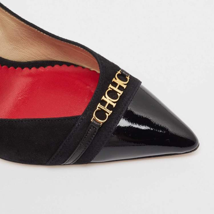 Pre Owned CH Carolina Herrera Black Suede Pointed Toe Pumps Size 38