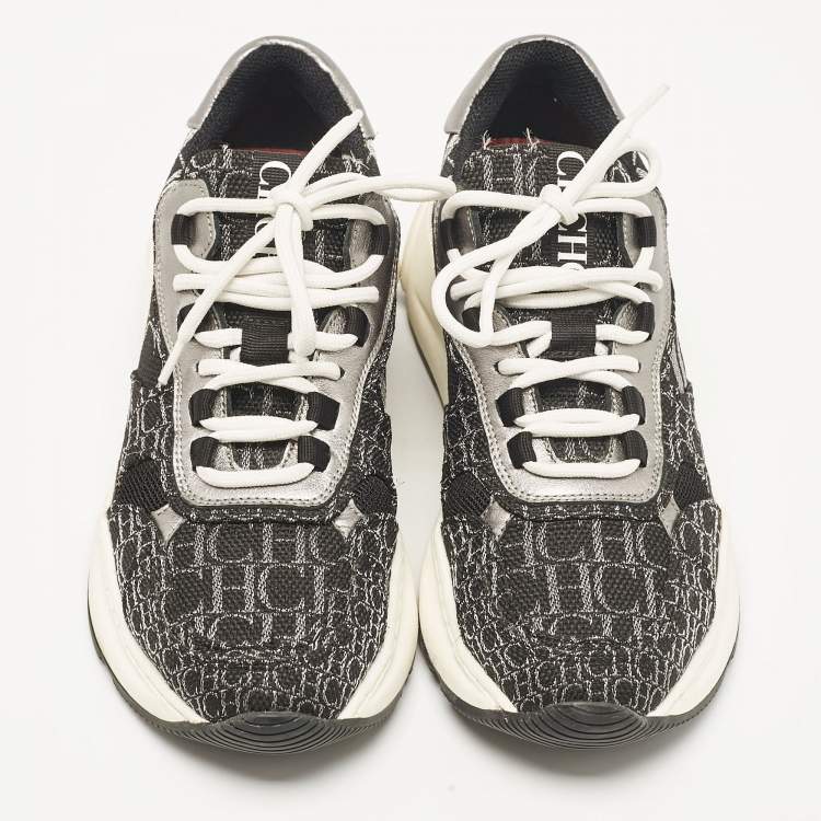 Pre Owned CH Carolina Herrera Black/Silver Canvas Low Top Sneakers Size 39
