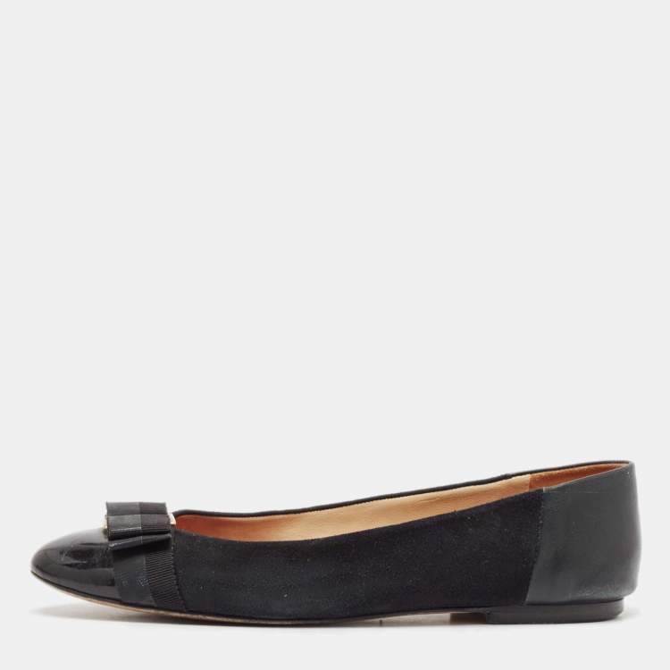 Pre Owned CH Carolina Herrera Black Suede and Patent Leather Ballet Flats Size 39