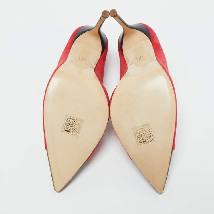 Pre Owned CH Carolina Herrera Red/Black Suede and Leather Pearl Pointed Toe Pumps Size 40
