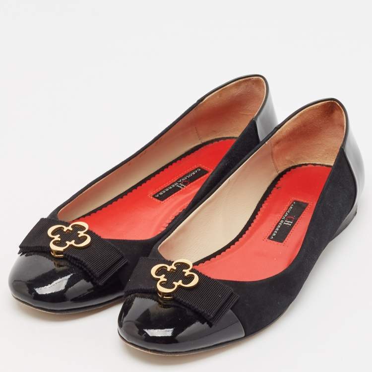 Pre Owned CH Carolina Herrera Black Patent Leather and Suede Ballet Flats Size 37